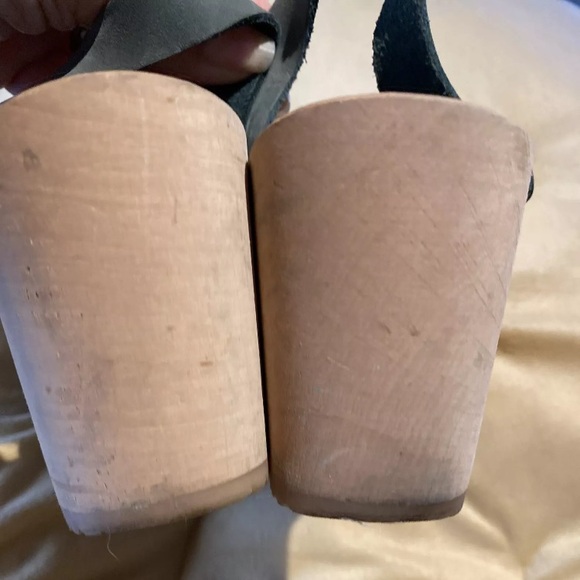 Funkis Swedish Forms Frida Heel Sandals Sz 37 Green Suede Wood Clog Platform - Picture 5 of 12